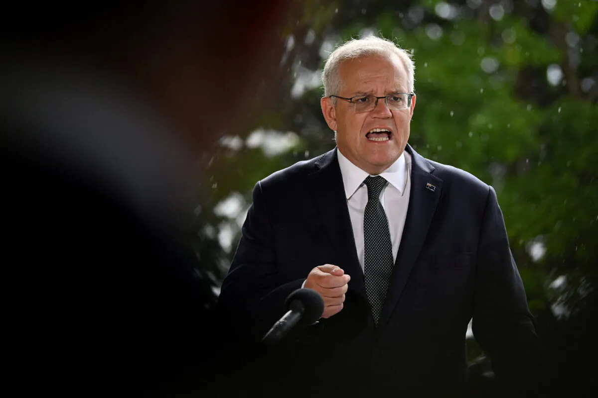 Australia's Prime Minister Scott Morrison speaks to the media during a press conference at Kirribilli House in Sydney on Feb. 24, 2022. (AAP Image/Bianca De Marchi via Reuters)