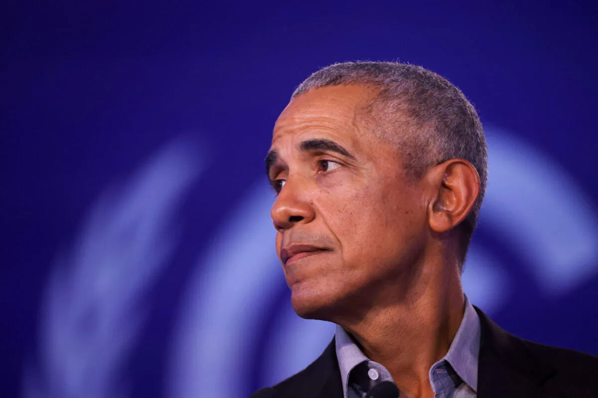 Former President Barack Obama looks on during the U.N. Climate Change Conference (COP26), in Glasgow, Scotland, on Nov. 8, 2021. (Yves Herman/Reuters)