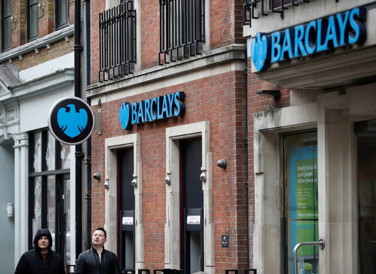 A branch of Barclays Bank is seen, in London on Feb. 23, 2022. (Peter Nicholls/Reuters)
