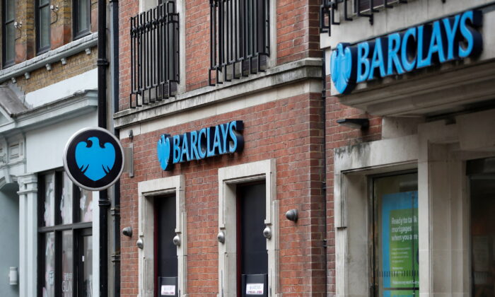 A branch of Barclays Bank in London on Feb. 23, 2022. (Peter Nicholls/Reuters)