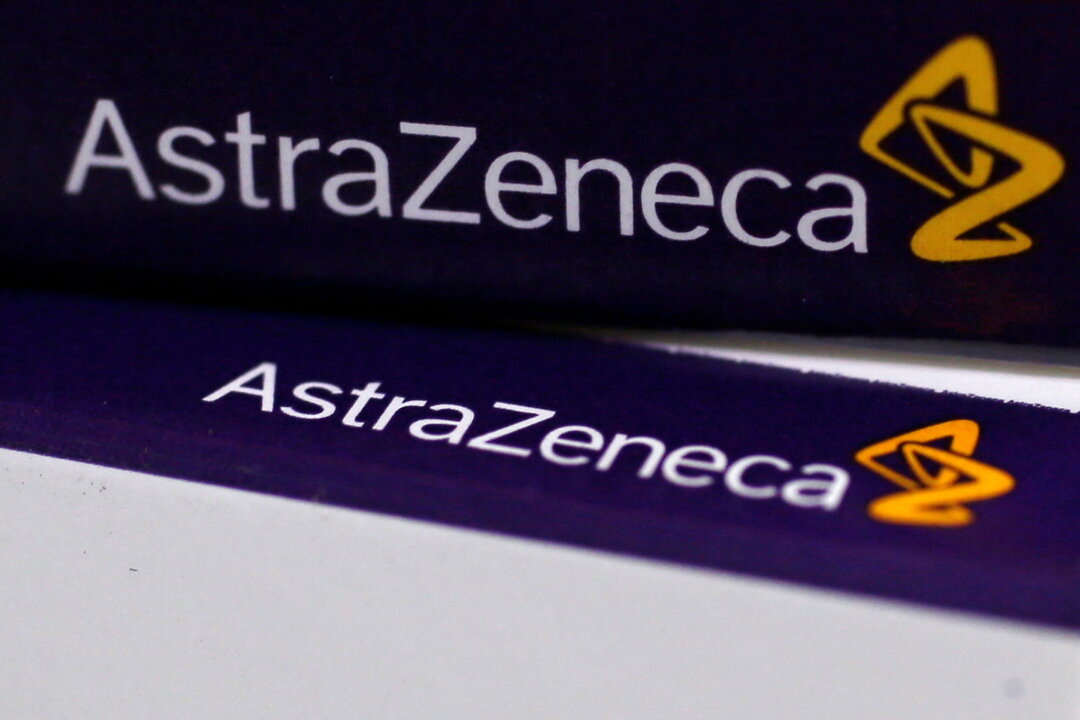 The logo of AstraZeneca on medication packages in a pharmacy in London on April 28, 2014. (Stefan Wermuth/Reuters)