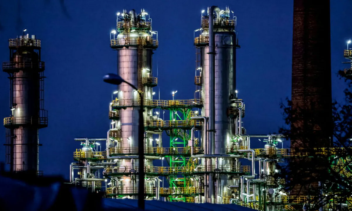 The PCK Raffinerie oil refinery, which receives crude oil from Russia via the "Friendship" pipeline, is pictured in Schwedt/Oder, Germany, on March 8, 2022. (Hannibal Hanschke/Reuters)