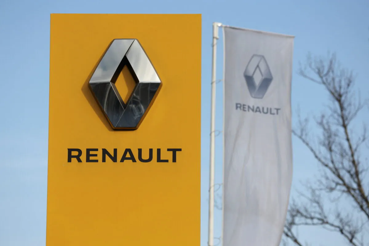 The logo of Renault is displayed near a car showroom in Saint Petersburg, Russia on March 24, 2022. (Reuters)