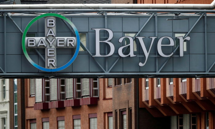 A bridge is decorated with the logo of a Bayer AG, a German pharmaceutical and chemical maker in Wuppertal, Germany, on Aug. 9, 2019. (Wolfgang Rattay/Reuters)