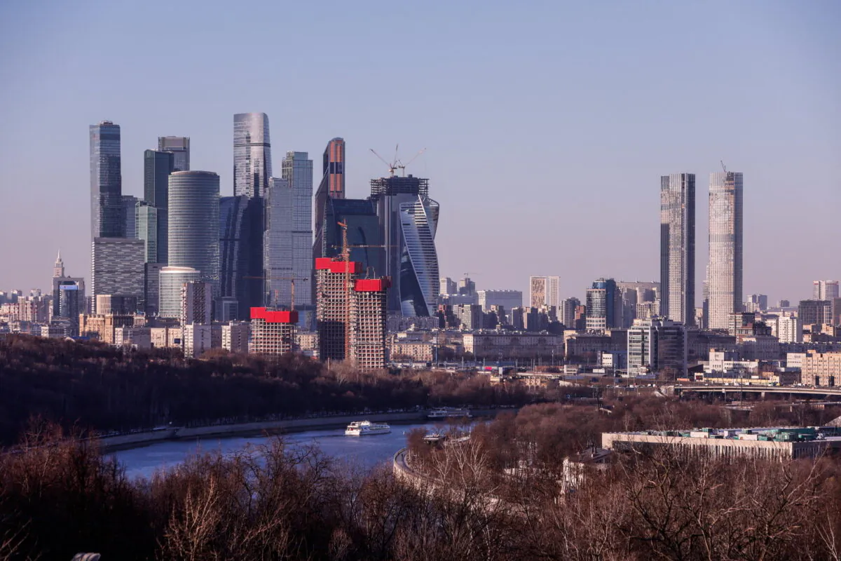 A general view of Moscow International Business Center on March 17, 2022. (Maxim Shemetov/Reuters)