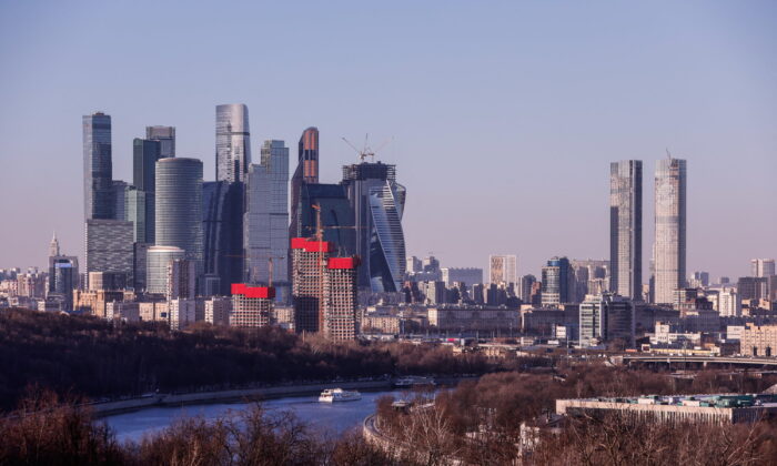 A general view of Moscow International Business Center on March 17, 2022. (Maxim Shemetov/Reuters)
