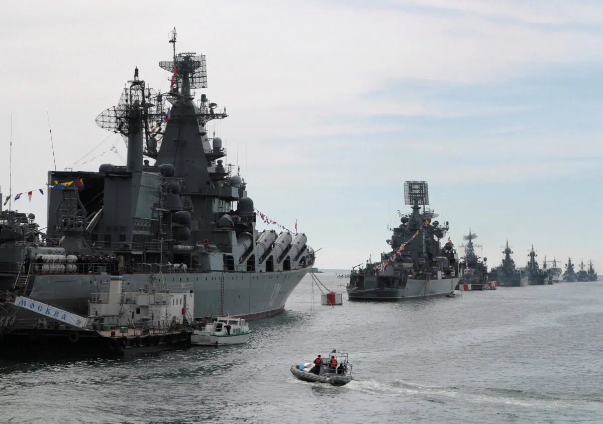 Russian Navy vessels are anchored in a bay of the Black Sea port of Sevastopol in Crimea May 8, 2014. (Stringer/REUTERS)
