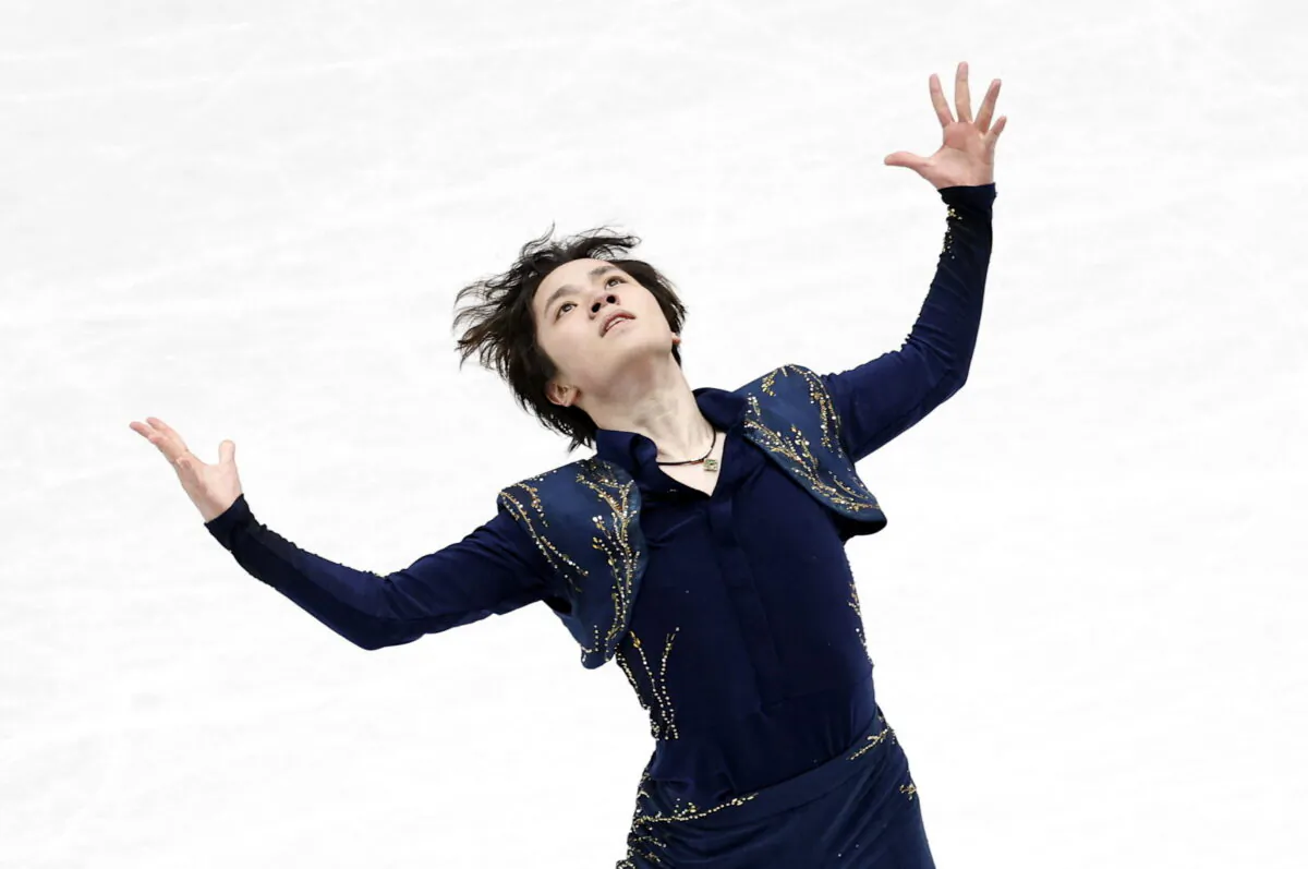 Japan's Shoma Uno in action during the men's free skating at the World Figure Skating Championships in Montpellier, France, on March 26, 2022. (Juan Medina/Reuters)