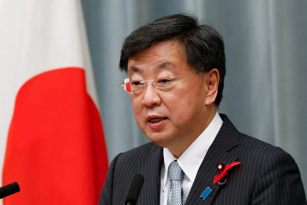 Japan's Chief of Cabinet Secretary Hirokazu Matsuno announces new cabinet members at a news conference in Tokyo, Japan, on  Oct. 4, 2021. (Kim Kyung-Hoon/Reuters)