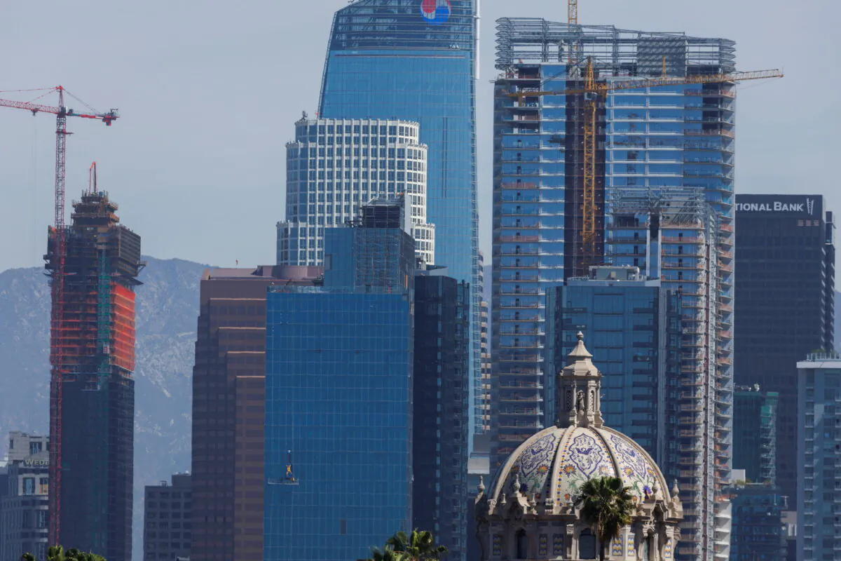 The skyline of downtown Los Angeles on March 22, 2022. (Mike Blake/Reuters)
