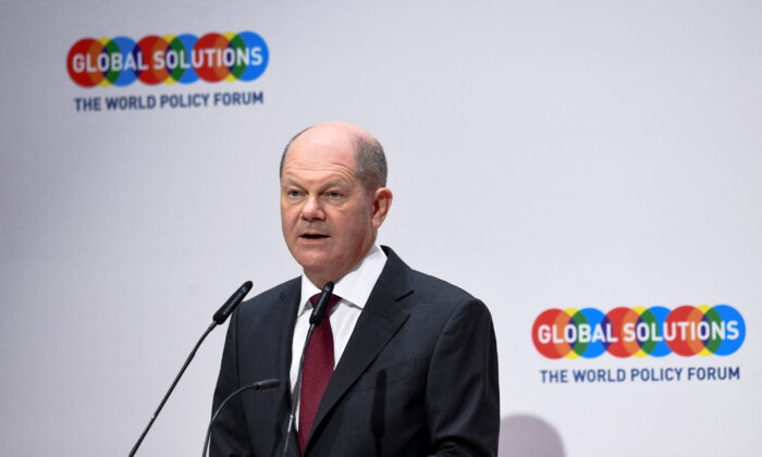 German Chancellor Olaf Scholz speaks during the Global Solutions Summit 2022 in Berlin, on March 28, 2022. (Annegret Hilse/Reuters)