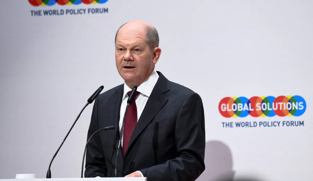 German Chancellor Olaf Scholz speaks during the Global Solutions Summit 2022 in Berlin on March 28, 2022. (Annegret Hilse/Reuters)