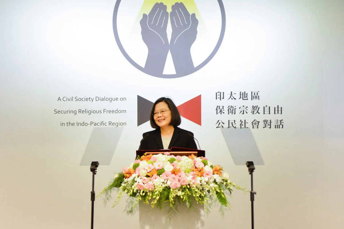 Taiwanese President Tsai Ing-wen speaks during the Indo-Pacific forum on religious freedom in Taipei on March 11, 2019. (Chris Stowers/AFP via Getty Images)