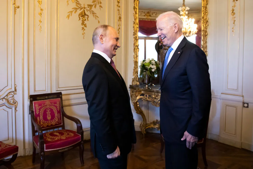 President Joe Biden (R) and Russian President Vladimir Putin meet during the U.S.-Russia summit at Villa La Grange on June 16, 2021 in Geneva, Switzerland. Biden is meeting his Russian counterpart, Putin, for the first time as president in Geneva, Switzerland. (Peter Klaunzer - pool/Keystone via Getty Images)