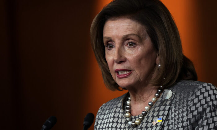 House Speaker Nancy Pelosi (D-Calif.) speaks during her weekly news conference at the Capitol in Washington on March 3, 2022. (Alex Wong/Getty Images)