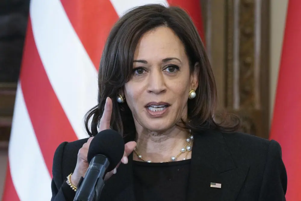 Vice President Kamala Harris speaks in Warsaw, Poland, on March 10, 2022. (Czarek Sokolowski/AP Photo)