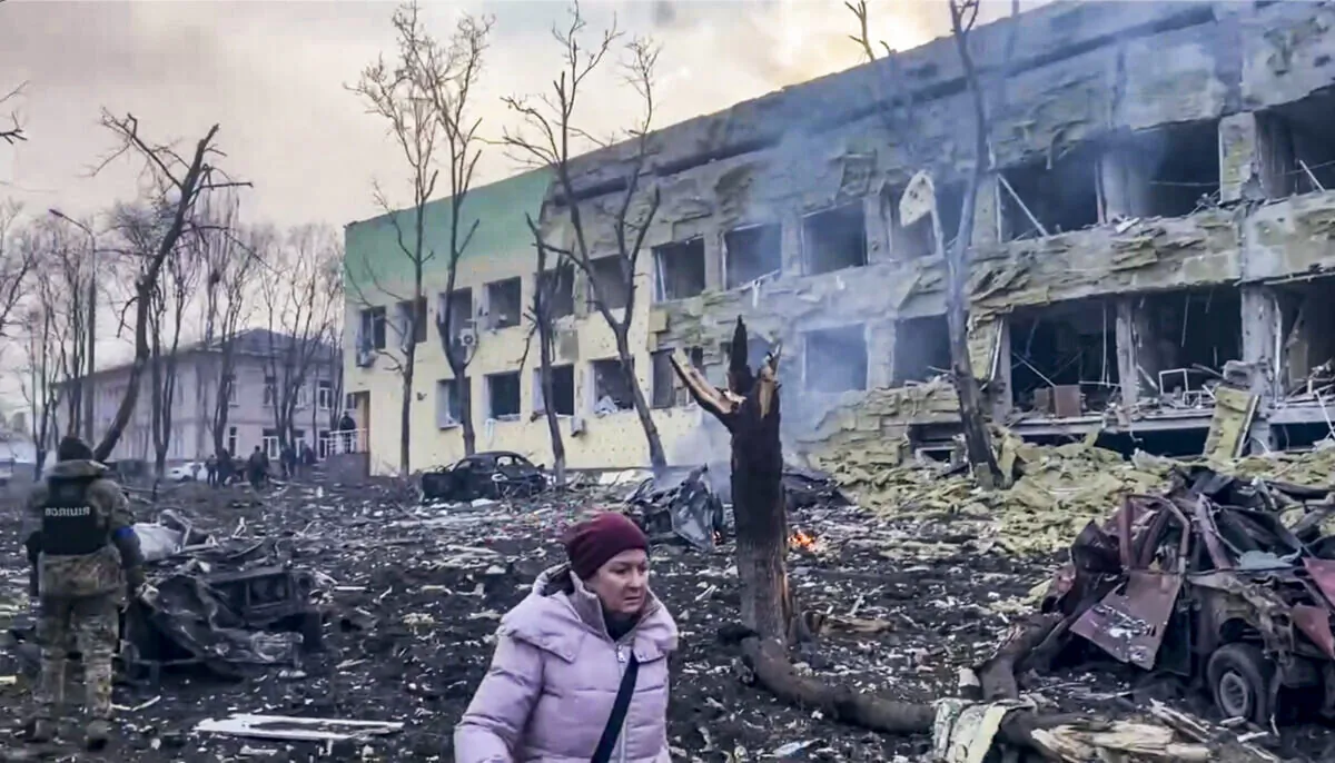 The aftermath of Mariupol Hospital after an attack in Mariupol, Ukraine, on March 9, 2022. (Mariupol City Council via AP)