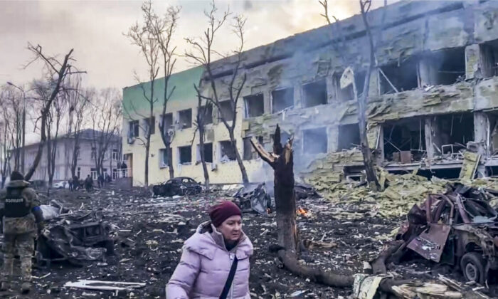 The aftermath of Mariupol Hospital after an attack in Mariupol, Ukraine, on March 9, 2022. (Mariupol City Council via AP)