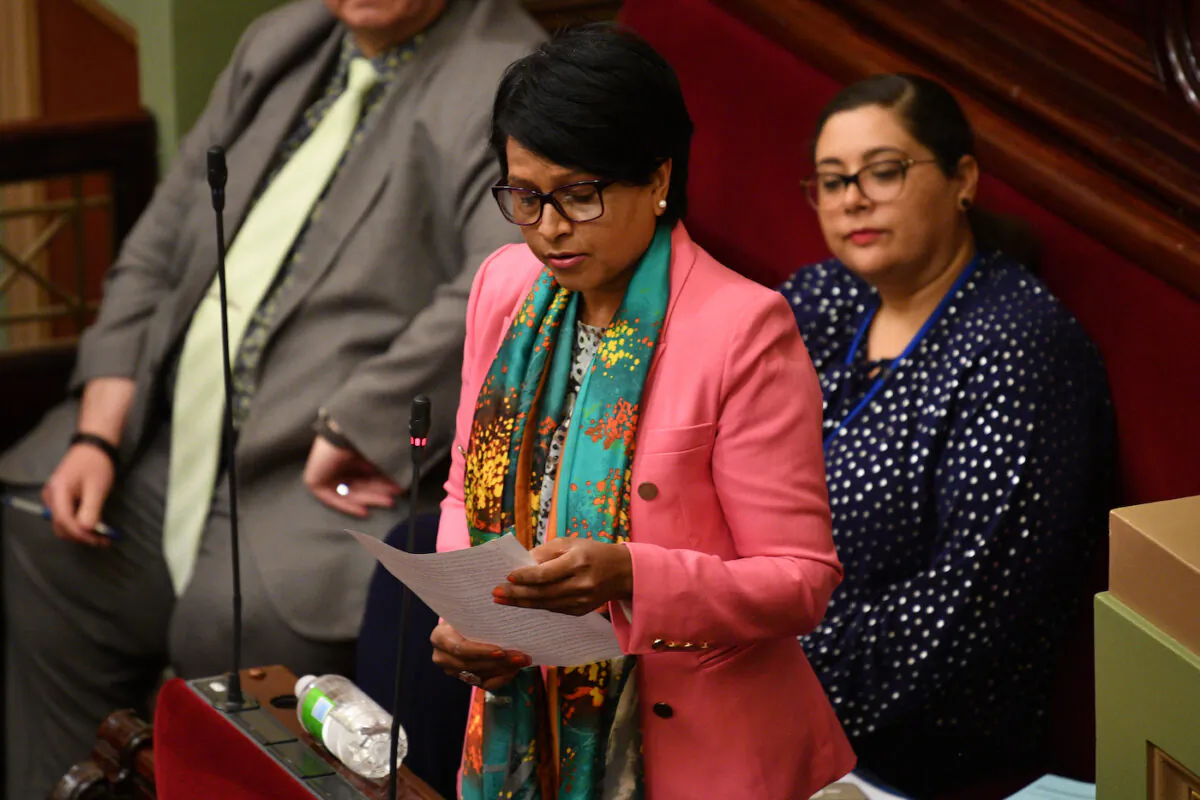 Victorian Labor MP Kaushaliya Vaghela speaks in the Legislative Council at the Victoria State Parliament in Melbourne, on Dec. 2, 2021. (AAP Image/James Ross)
