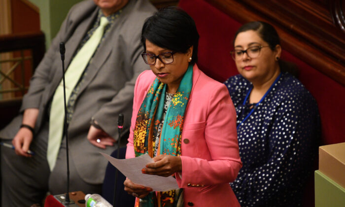 Victorian Labor MP Kaushaliya Vaghela speaks in the Legislative Council at the Victoria State Parliament in Melbourne, on Dec. 2, 2021. (AAP Image/James Ross)