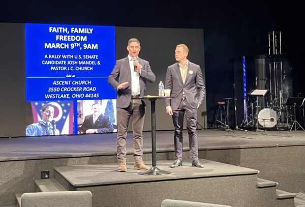 U.S. Senate candidate Josh Mandel and pastor JC Church