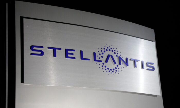 The sign is seen outside of the FCA US LLC Headquarters and Technology Center as it is changed to Stellantis, in Auburn Hills, Mich., on Jan. 19, 2021. (Jeff Kowalsky/AFP via Getty Images)