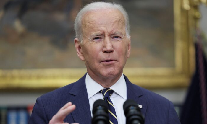 U.S. President Joe Biden announces new actions against Russia for its war on Ukraine, during remarks in the Roosevelt Room at the White House in Washington, on March 11, 2022. (Evelyn Hockstein/Reuters)