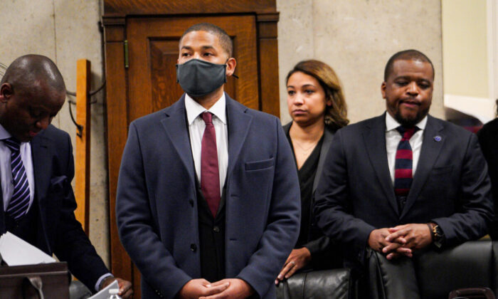 Actor Jussie Smollett appears at his sentencing hearing at the Leighton Criminal Court Building, in Chicago, Il., on March 10, 2022. (Brian Cassella/Pool/Chicago Tribune)