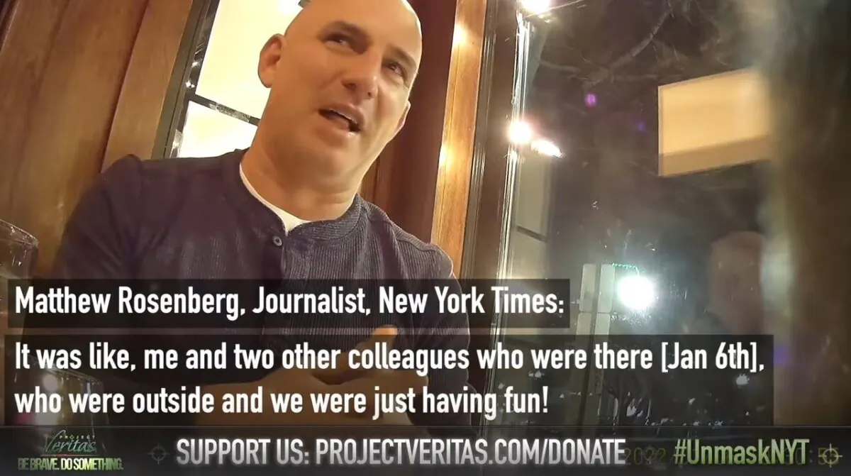 In this image from video, New York Times reporter Matthew Rosenberg is captured on undercover footage. (Project Veritas/Screenshot via The Epoch Times)