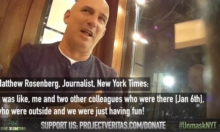 In this image from video, New York Times reporter Matthew Rosenberg is captured on undercover footage. (Project Veritas/Screenshot via The Epoch Times)