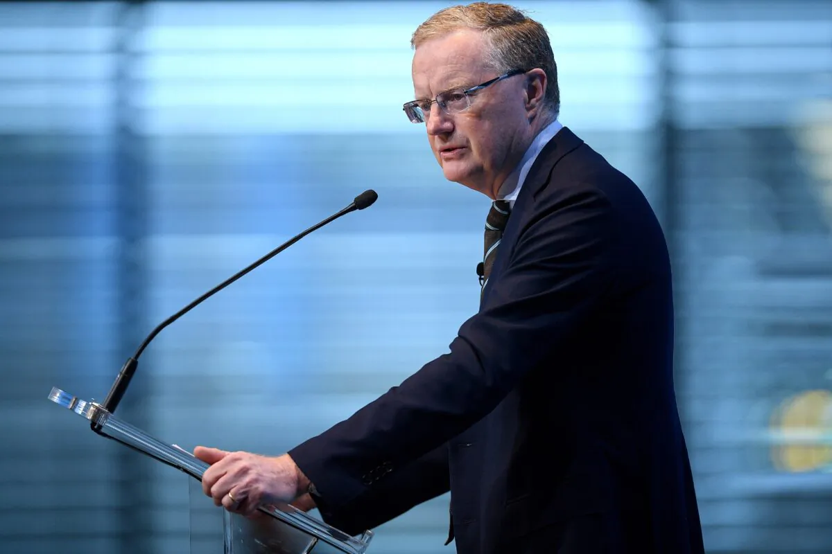 RBA Governor Philip Lowe delivers the keynote address during the Australian Banking Association Banking 2022 banking conference at the Hyatt Regency in Sydney, Australia, on March 11, 2022. (AAP Image/Dan Himbrechts) 