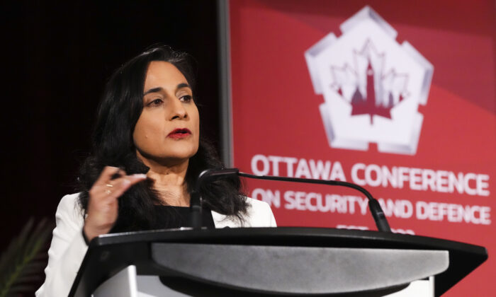 Minister of National Defence Anita Anand speaks at the Ottawa Conference on Security and Defence in Ottawa on March 11, 2022. (The Canadian Press/Sean Kilpatrick)