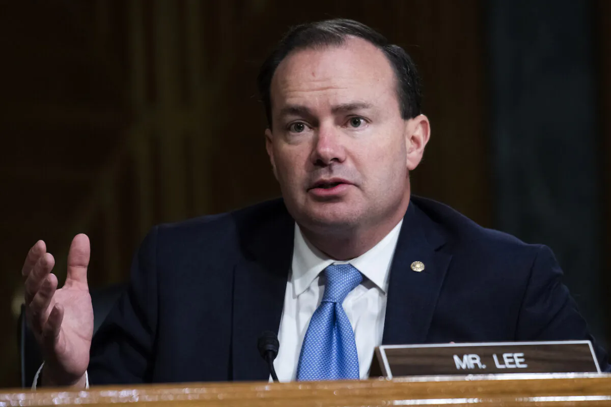 Sen. Mike Lee (R-Utah) asks a question during the Senate Judiciary Committee hearing titled “Police Use of Force and Community Relations,” in Dirksen Senate Office Building in Washington on June 16, 2020. (Tom Williams/CQ Roll Call/Pool)