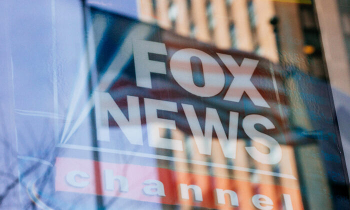 A Fox News channel sign is seen at the News Corp. building in New York on March 20, 2019. (Kevin Hagen/Getty Images)