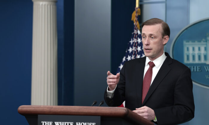 National security adviser Jake Sullivan speaks during the daily White House press briefing in Washington on Feb. 11, 2022. (Anna Moneymaker/Getty Images)