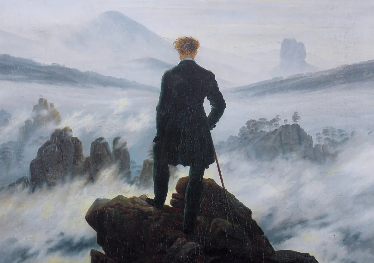 What is my purpose in life? Detail of "The Wanderer in the Sea of Fog," circa 1817, by Caspar David Friedrich. Oil on canvas; 38.5 inches by 29.1 inches. Hamburger Kunsthalle, Hamburg. (Public Domain)