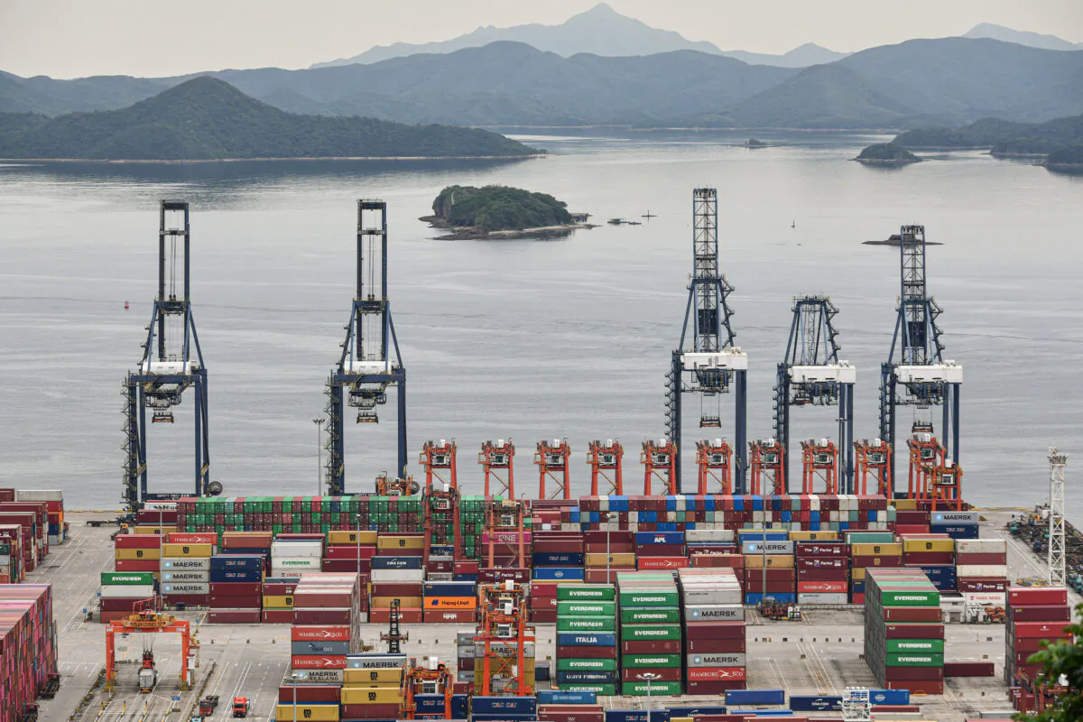 Cargo containers are stacked at Yantian port in Shenzhen in China's southern Guangdong Province on June 22, 2021. (STR/AFP via Getty Images)