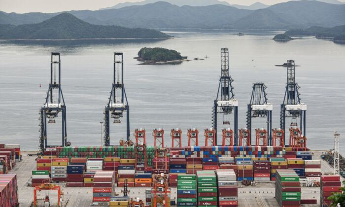 Cargo containers are stacked at Yantian port in Shenzhen in China's southern Guangdong Province on June 22, 2021. (STR/AFP via Getty Images)