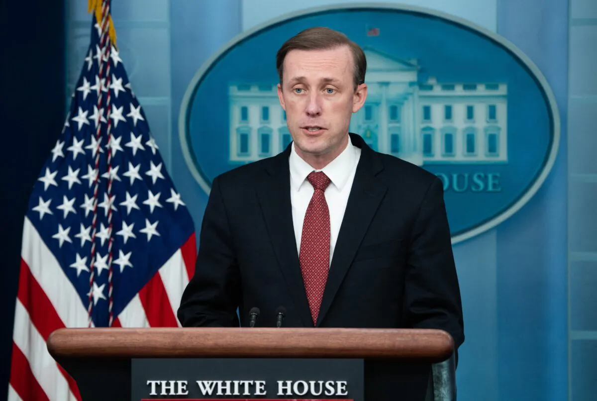 U.S. national security adviser Jake Sullivan speaks during the daily briefing in the Brady Briefing Room of the White House in Washington, on Feb. 11, 2022. (Saul Loeb/AFP via Getty Images)