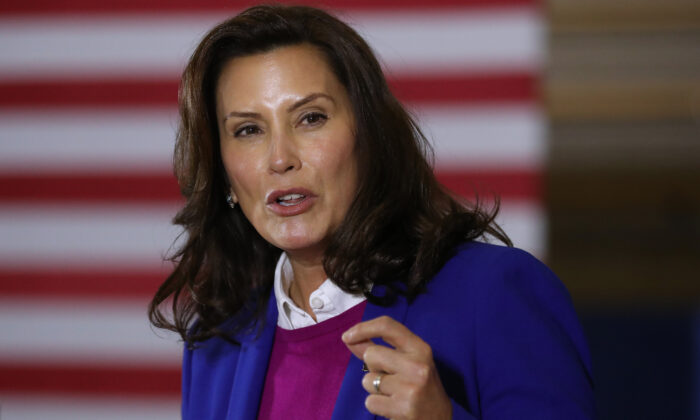 Gov. Gretchen Whitmer at Beech Woods Recreation Center in Southfield, Mich. on October 16, 2020. (Chip Somodevilla/Getty Images)