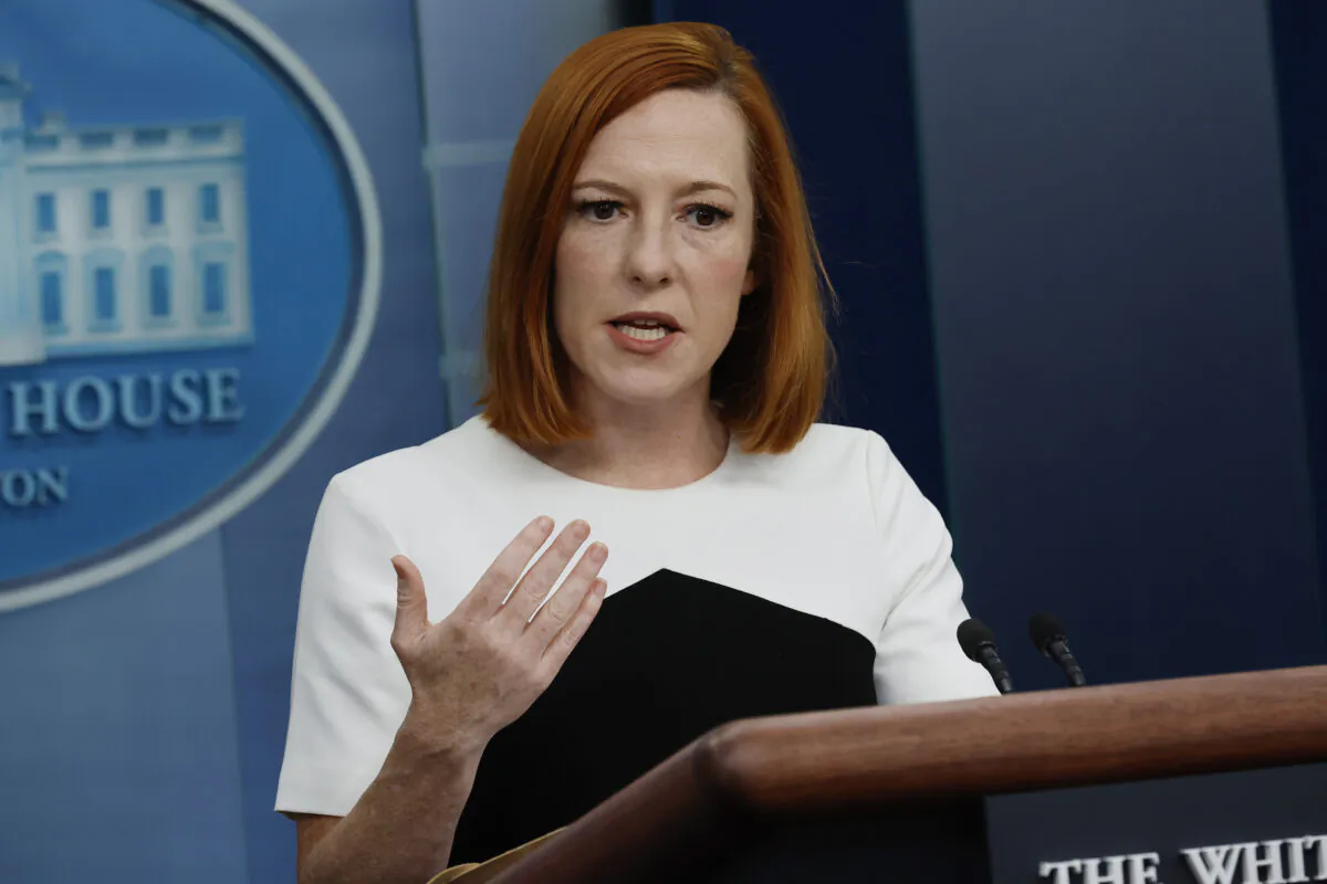 White House press secretary Jen Psaki talks to reporters during the daily news conference in the Brady Press Briefing Room at the White House on March 14, 2022. (Chip Somodevilla/Getty Images)