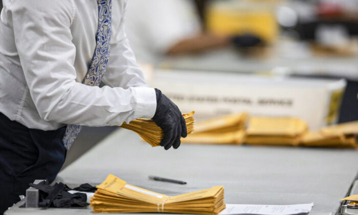 A elections worker is seen in a November 2020 file photo. (Elaine Cromie/Getty Images)