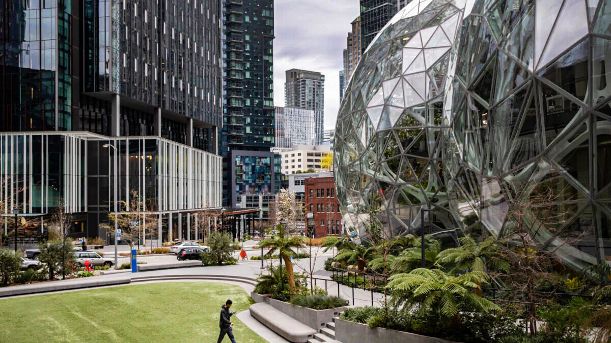 The Amazon headquarters in Seattle, Wash., on March 10, 2020. (John Moore/Getty Images)