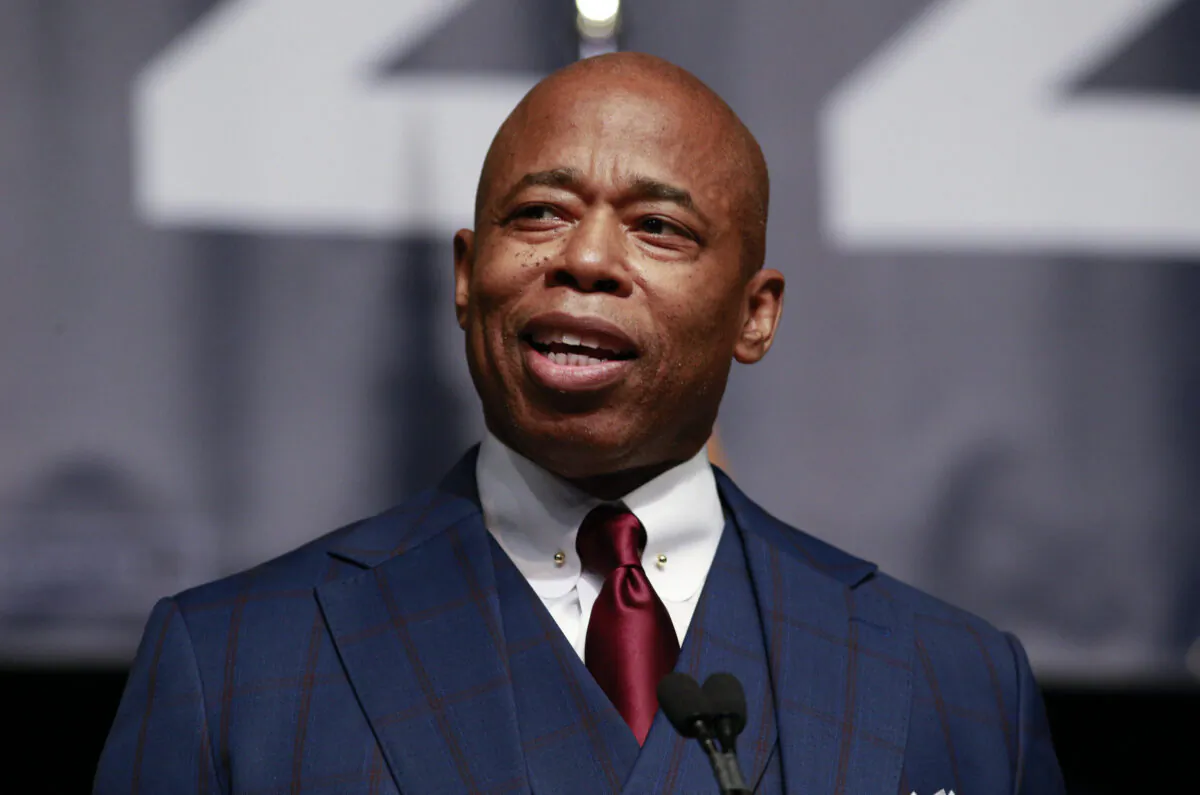 New York Mayor Eric Adams speaks during a Democrat convention in N.Y.C. on Feb. 17, 2022. (Kena Betancur/AFP via Getty Images)
