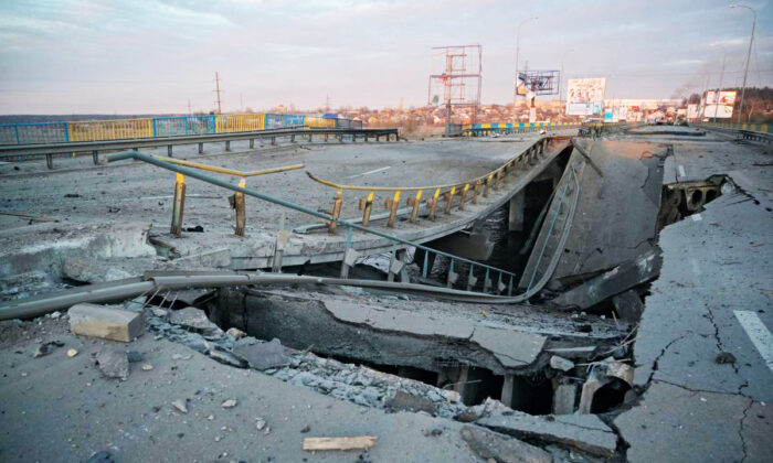 A destroyed bridge at Bucha on the outskirts of Kviv, Ukraine, on March 12, 2022. (Courtesy of Igor Korsun)