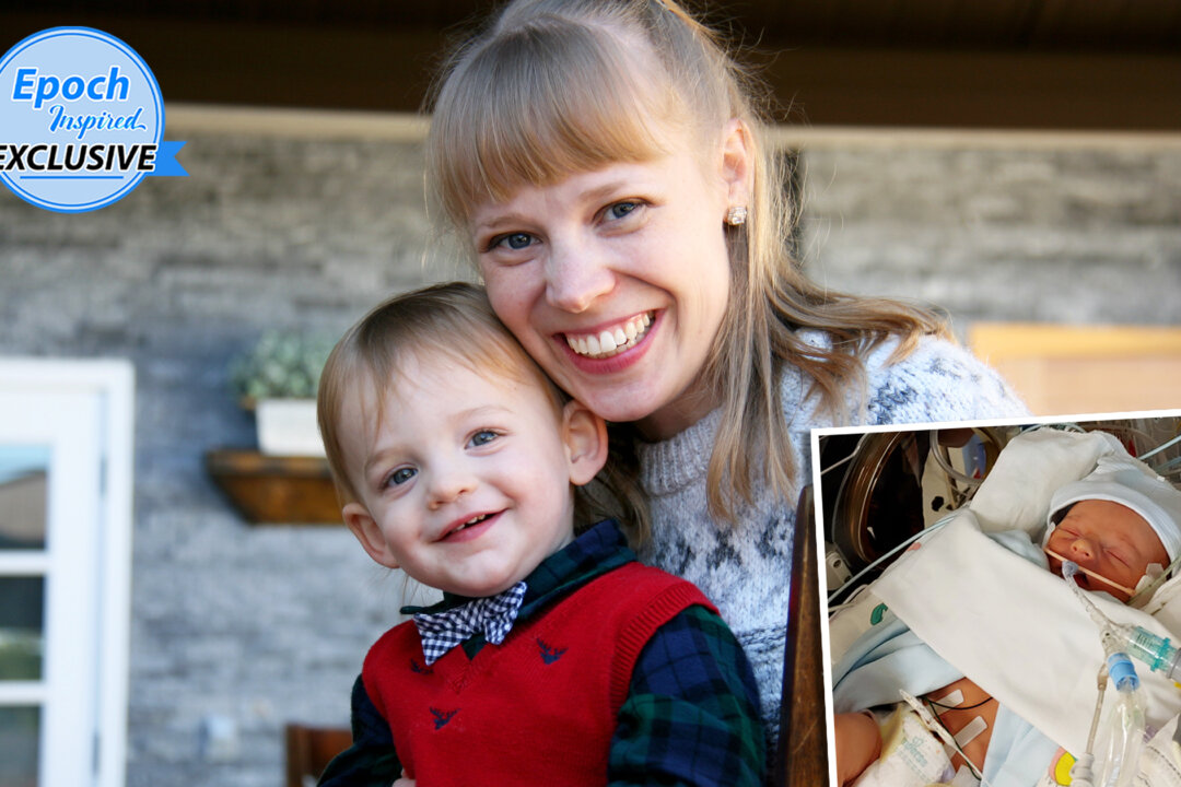 Abigail Ostrom with her son, Theodore, who was born with Congenital Diaphragmatic Hernia (CDH). Inset shows baby Theodore in the NICU. (Courtesy of Victor Obietikponah; Inset: Courtesy of Abigail Ostrom)