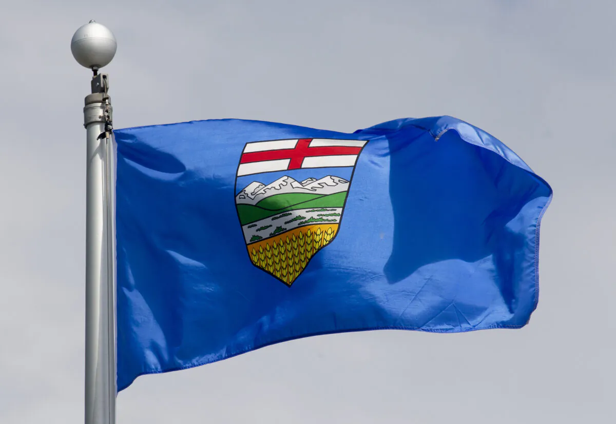 Alberta's provincial flag flies on a flag pole in Ottawa, on June 30, 2020. (Adrian Wyld/The Canadian Press)