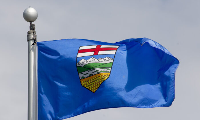 Alberta's provincial flag flies on a flag pole in Ottawa, on June 30, 2020. (Adrian Wyld/The Canadian Press)