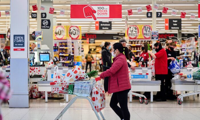 Residents shop at a supermarket in Canberra, Australia, on Aug. 12, 2021. (Rohan Thomson/AFP via Getty Images)