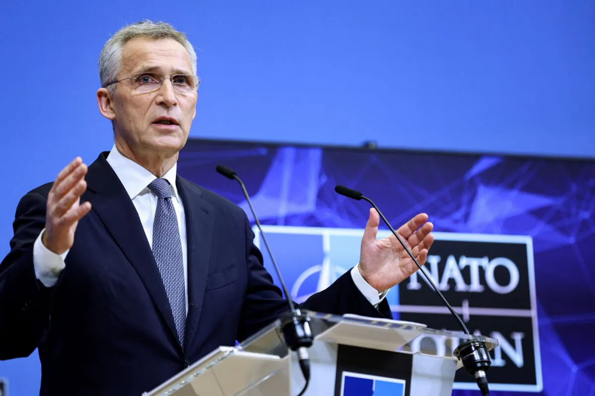NATO Secretary-General Jens Stoltenberg speaks during a press conference ahead of the alliance's Defence Ministers' meeting at the NATO headquarters in Brussels on March 15, 2022. (Kenzo Tribouillard/AFP via Getty Images)